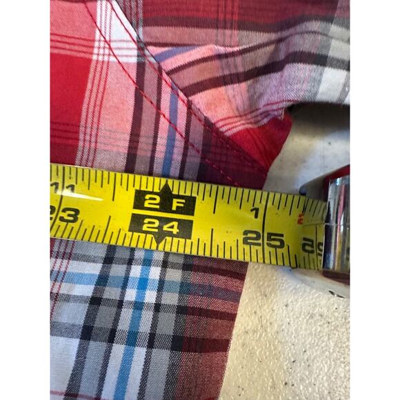 Roper Western Pearl Snap Button Down Shirt Red White Blue Plaid Mens LS L D36 - Picture 5 of 6